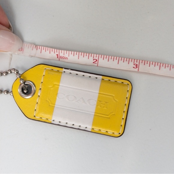 Coach Yellow and White Leather Key Fob Tag Chain Charm - Picture 3 of 4
